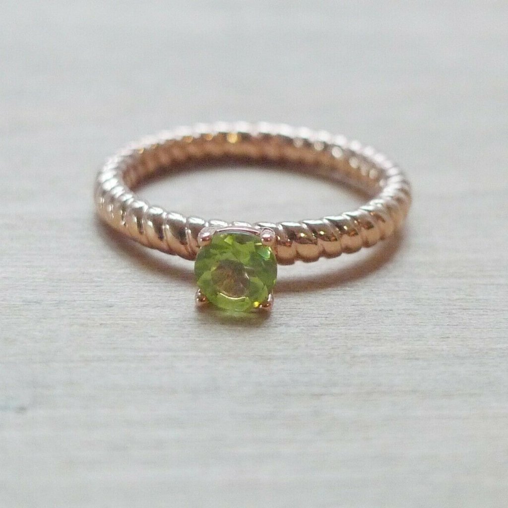 Nwt Made In Italy Bronzallure Green Peridot 18k Rose Gold Plated Bronze Ring 7
